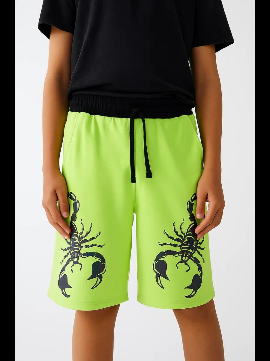 Шорты хлопковые зеленые с принтом со спецэффектом