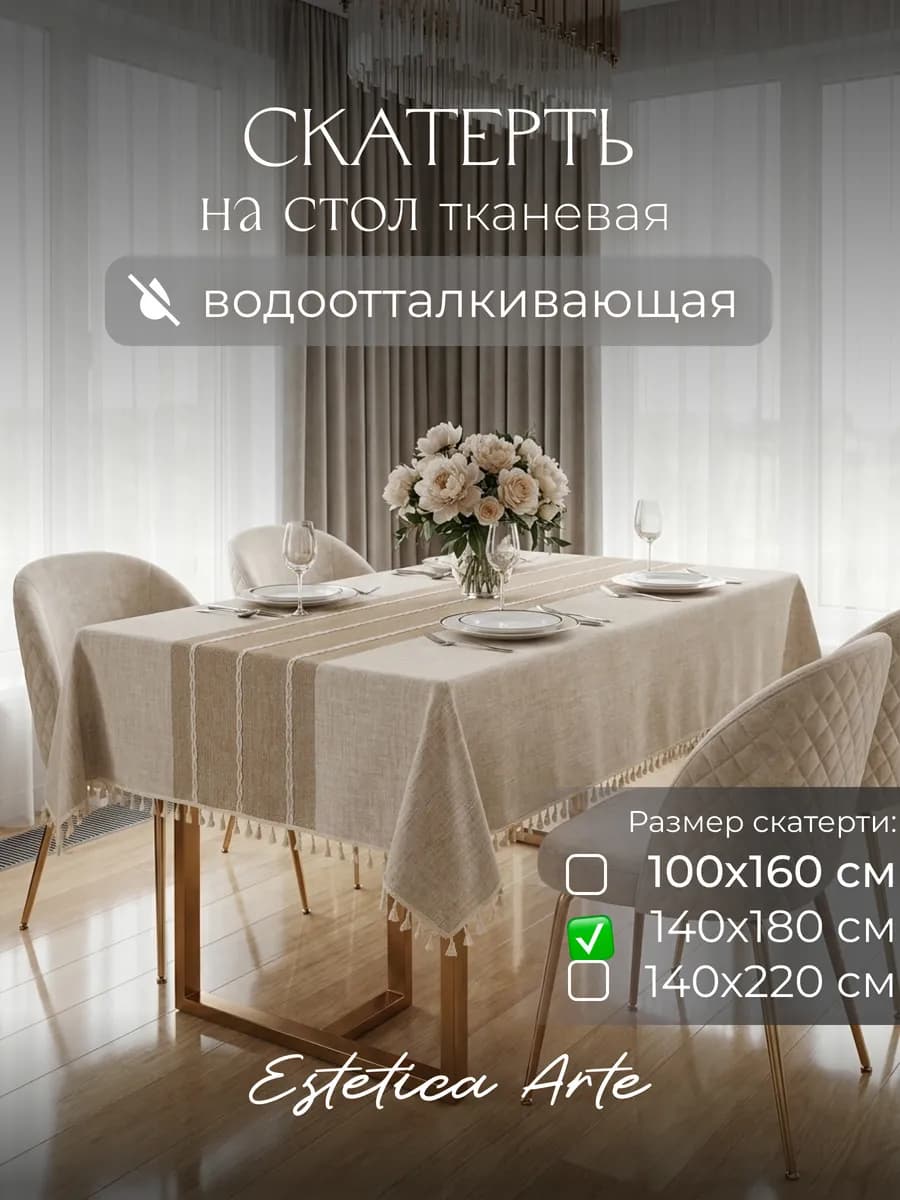 Скатерть на стол тканевая водоотталкивающая 140х180см