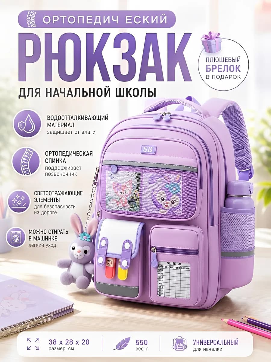 Рюкзак школьный для девочки начальных классов фиолетовый