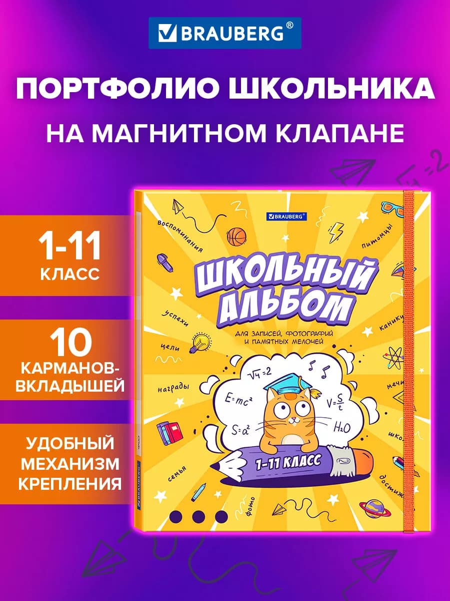 Портфолио школьника, папка А4 на кольцах, 10 вкладышей