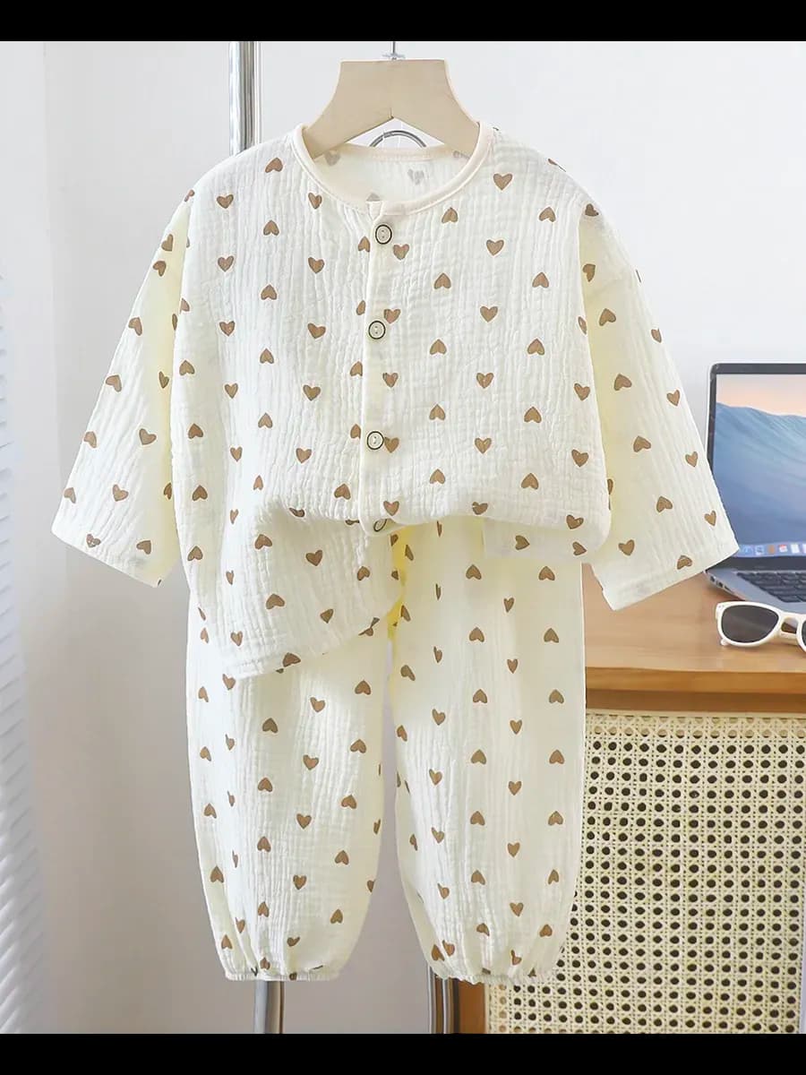 Муслиновая хлопковая пижама с сердечками