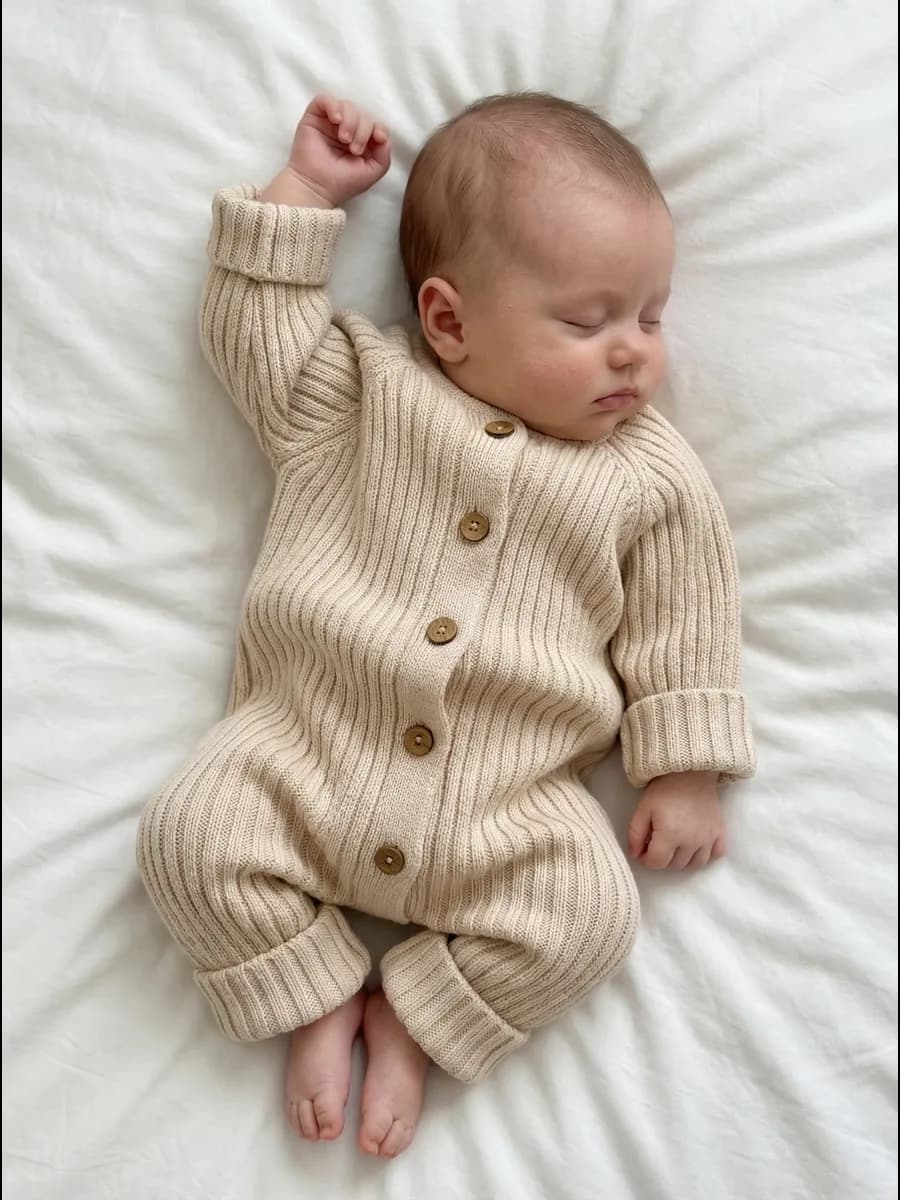 Вязаный комбинезон для новорожденных на выписку хлопок