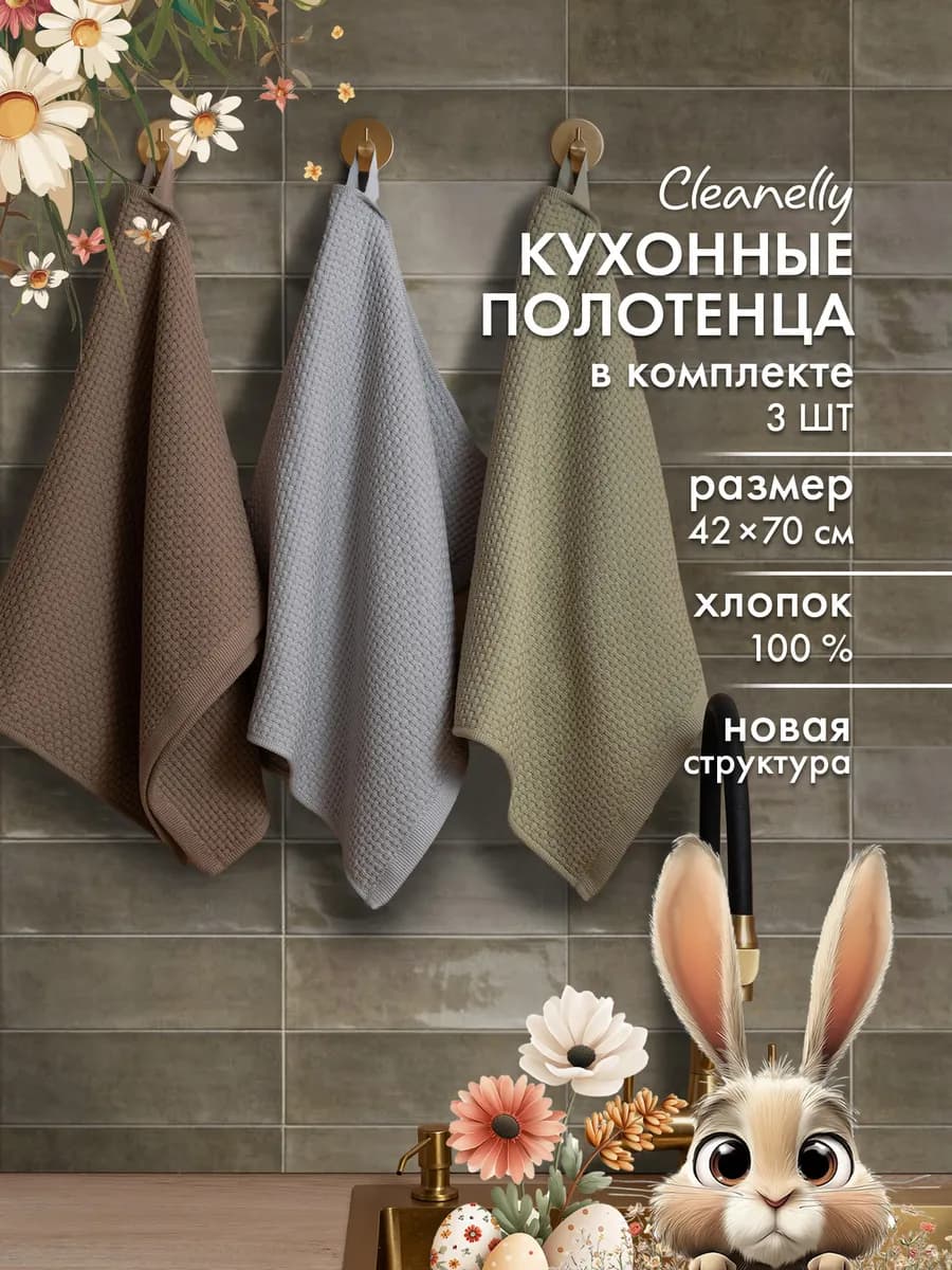 Набор вафельных кухонных полотенец 3 шт