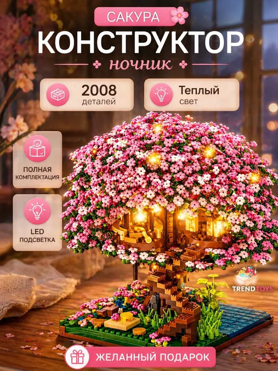 Конструктор - ночник Сакура цветы 3 д