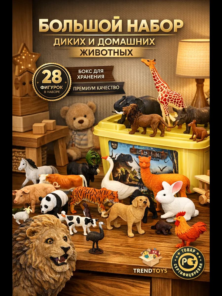 Игровой набор фигурки домашних и диких животных