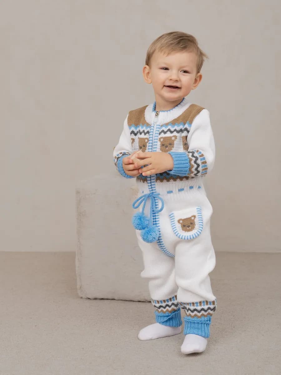 Вязаный комбинезон для новорожденных и малышей на молнии - фото 1