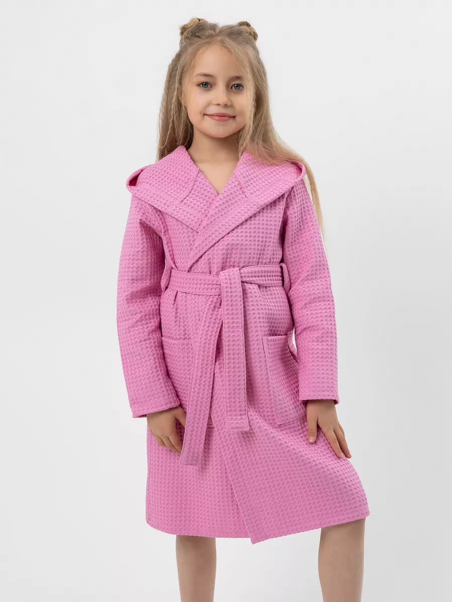 Халат вафельный подростковый с капюшоном - фото 1
