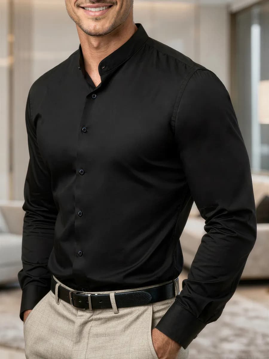 Рубашка классическая приталенная с воротником стойкой