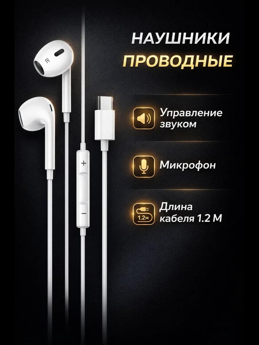 Наушники проводные Type-C с микрофоном