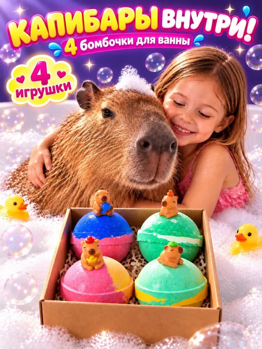 Бомбочки для ванны детские с игрушкой 4 шт