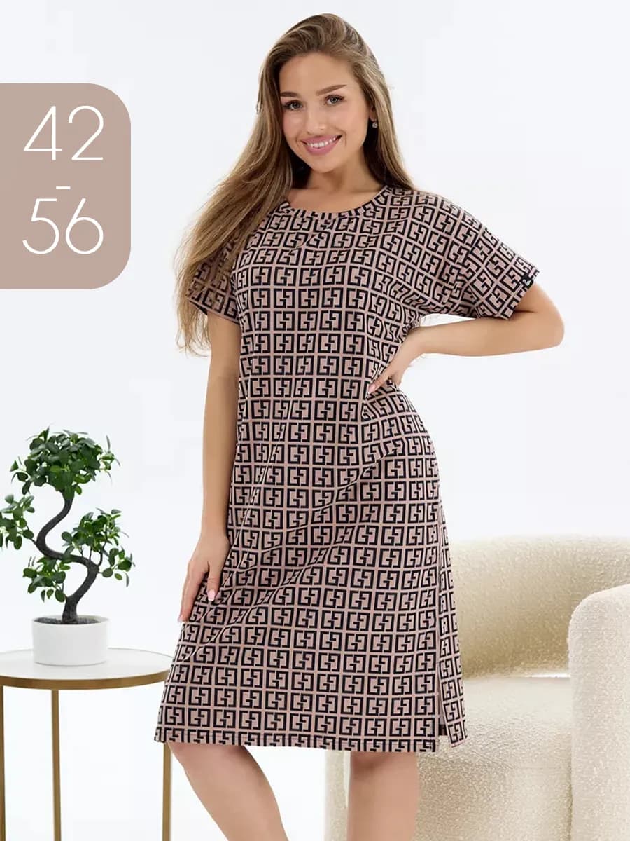 Домашняя туника хлопок больших размеров платье удлиненное - фото 1