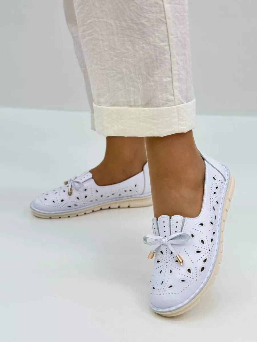 мокасины женские весна-лето кожаные с перфорацией дышащие - фото 1