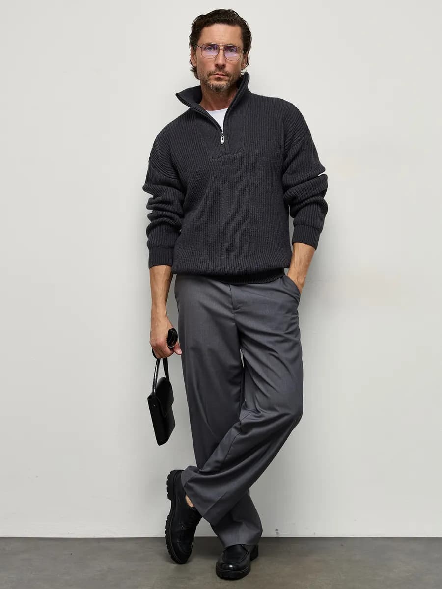 Вязаный свитер с горлом на молнии теплый