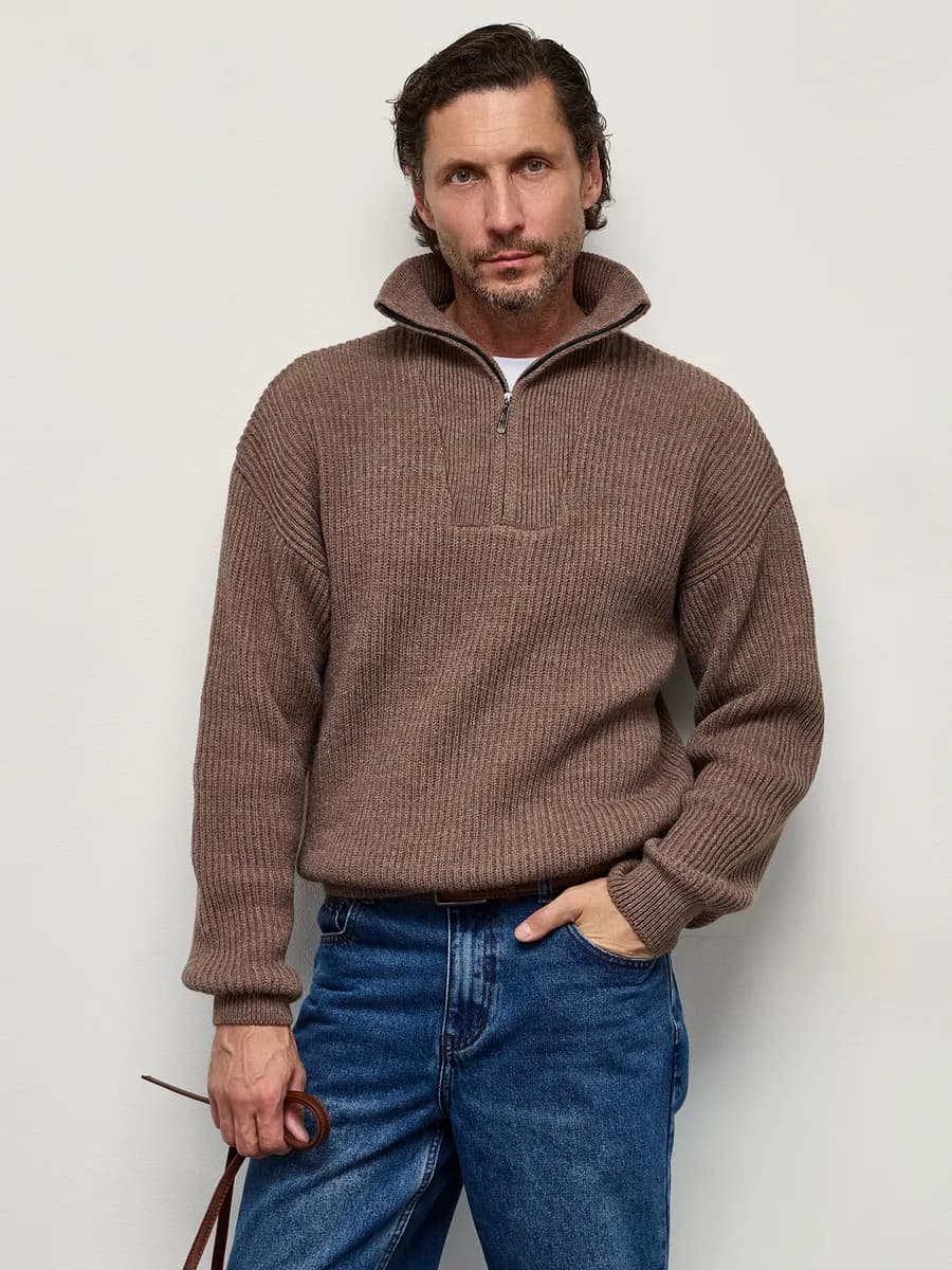 Вязаный свитер с горлом на молнии теплый