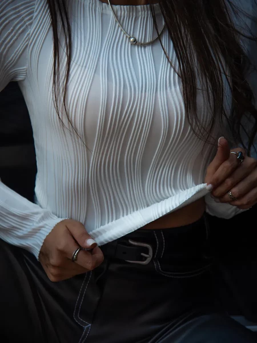 Лонгслив облегающий с длинным рукавом - фото 1