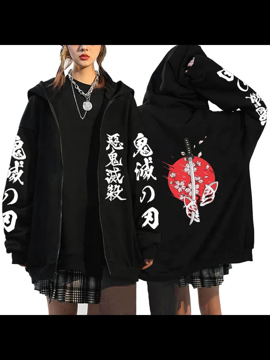 Худи оверсайз на молнии с принтом аниме