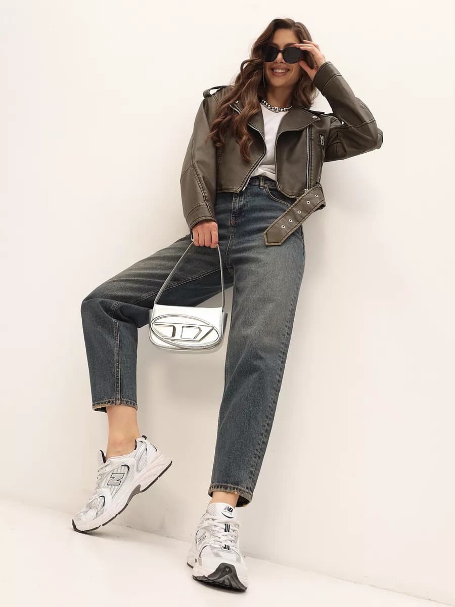 Джинсы мом бананы с высокой посадкой укороченные