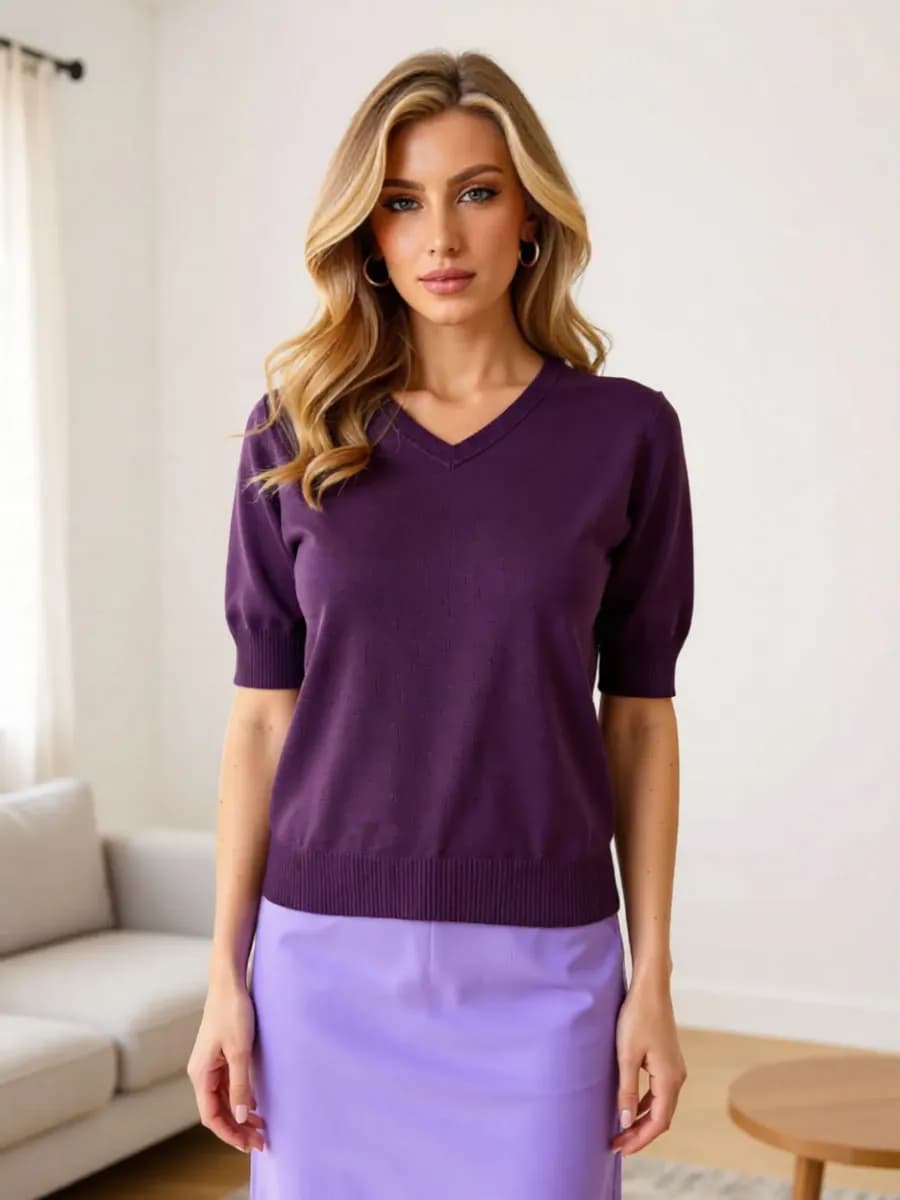 Джемпер кофта с коротким рукавом и вырезом V