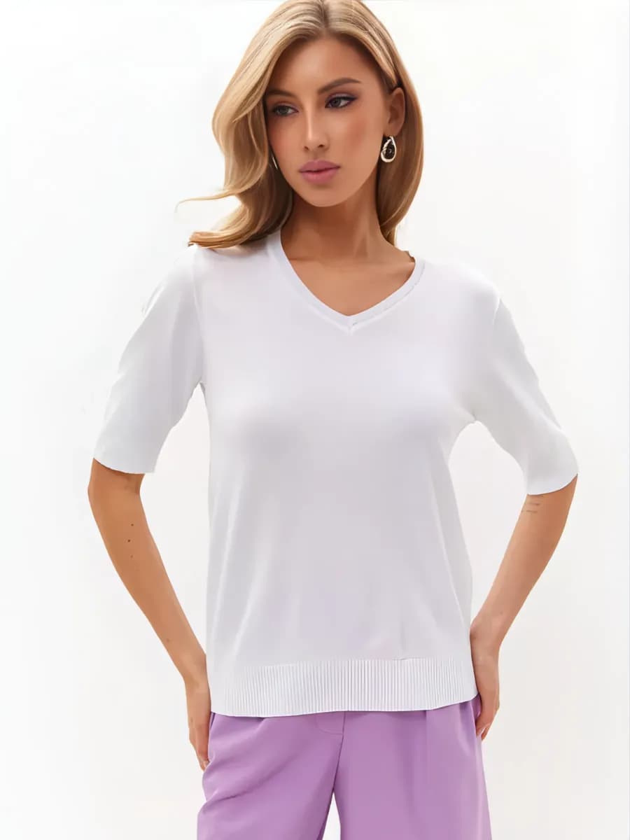 Джемпер кофта с коротким рукавом и вырезом V