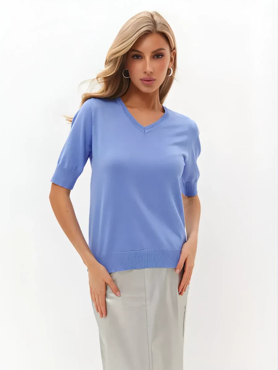 Джемпер кофта с коротким рукавом и вырезом V