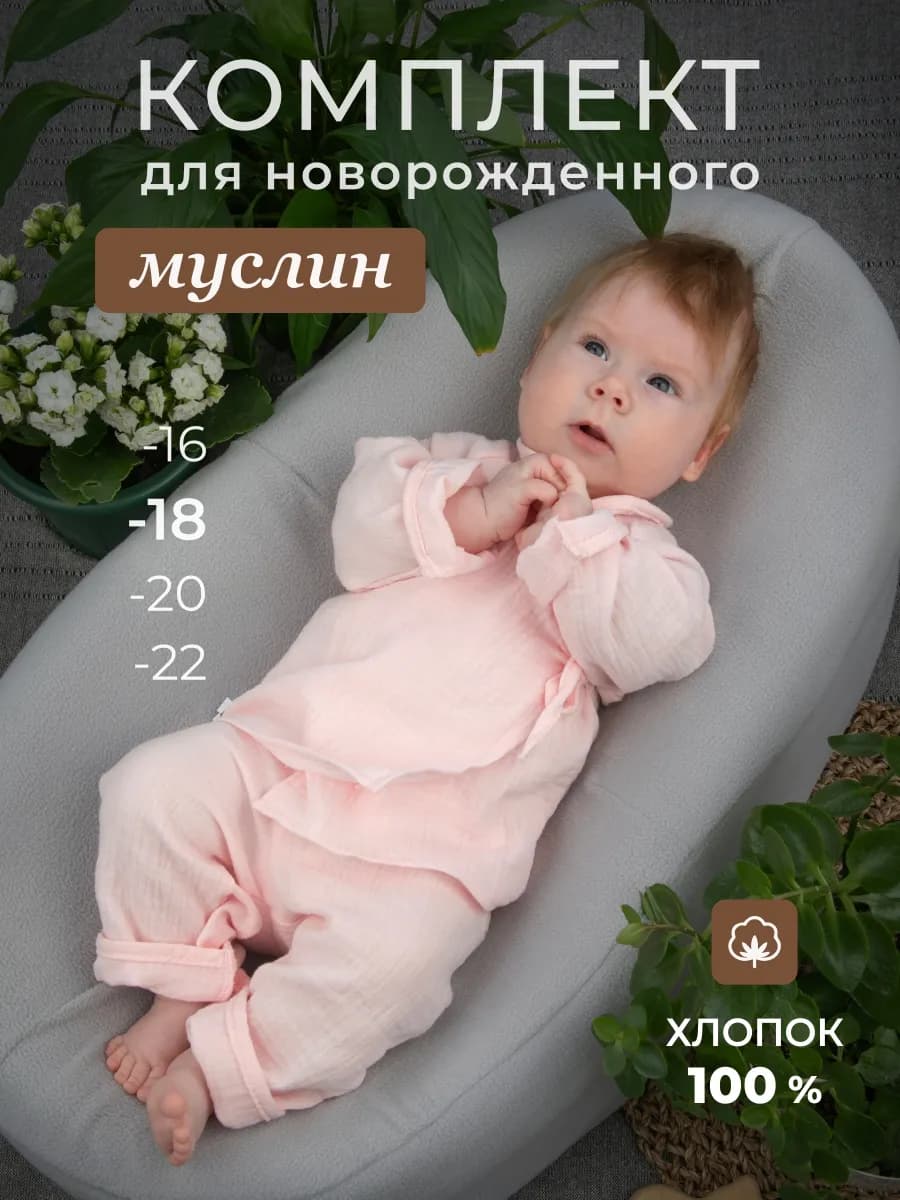 Муслиновый костюм для новорожденного малыша на лето