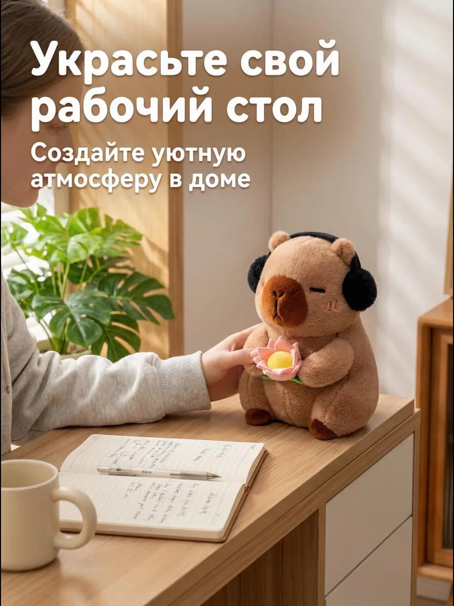 Мягкая игрушка капибара в наушниках