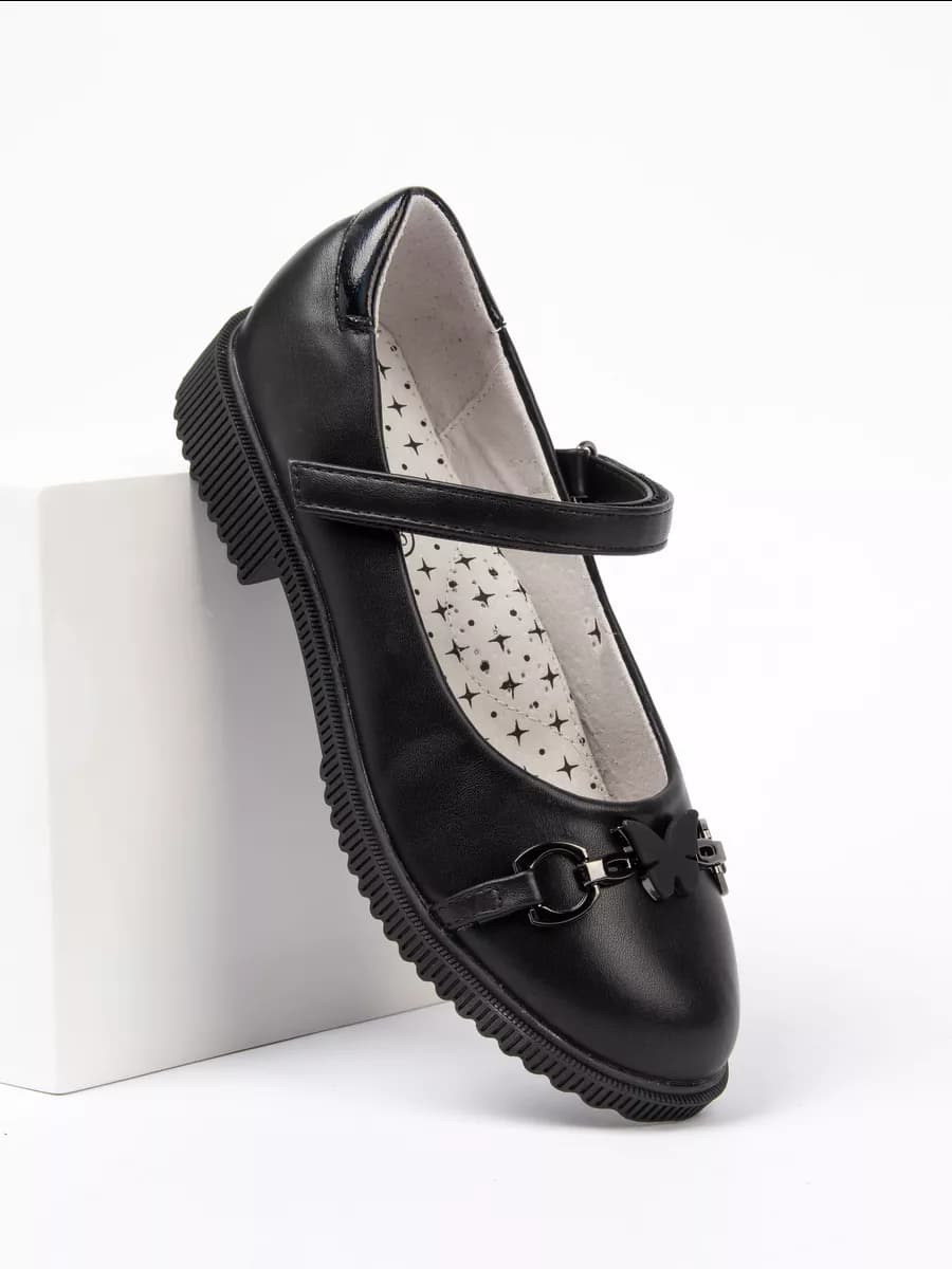 Туфли школьные черные для девочки на липучке