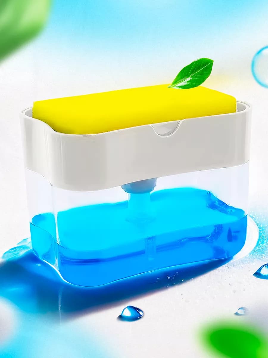 Дозатор с губкой 2 в 1 для моющего и жидкого мыла - фото 1