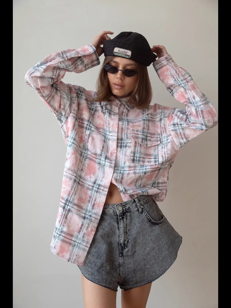 Рубашка в клетку оверсайз удлиненная