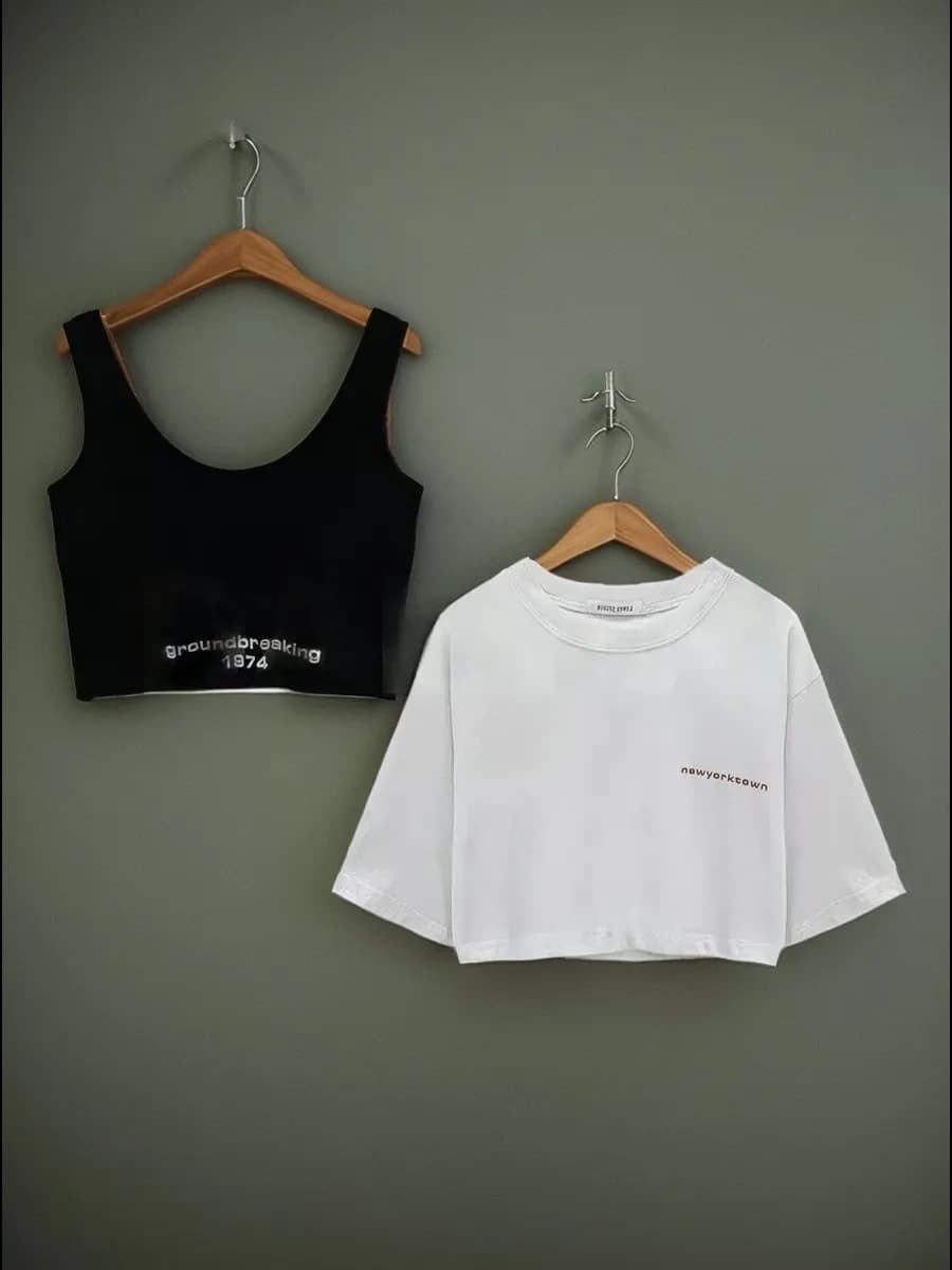 Комплект спортивный из 2 коротких топов футболка