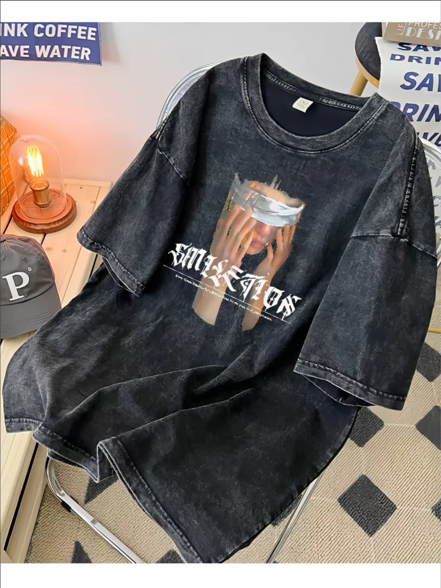 Футболка варенка с принтом оверсайз - фото 1