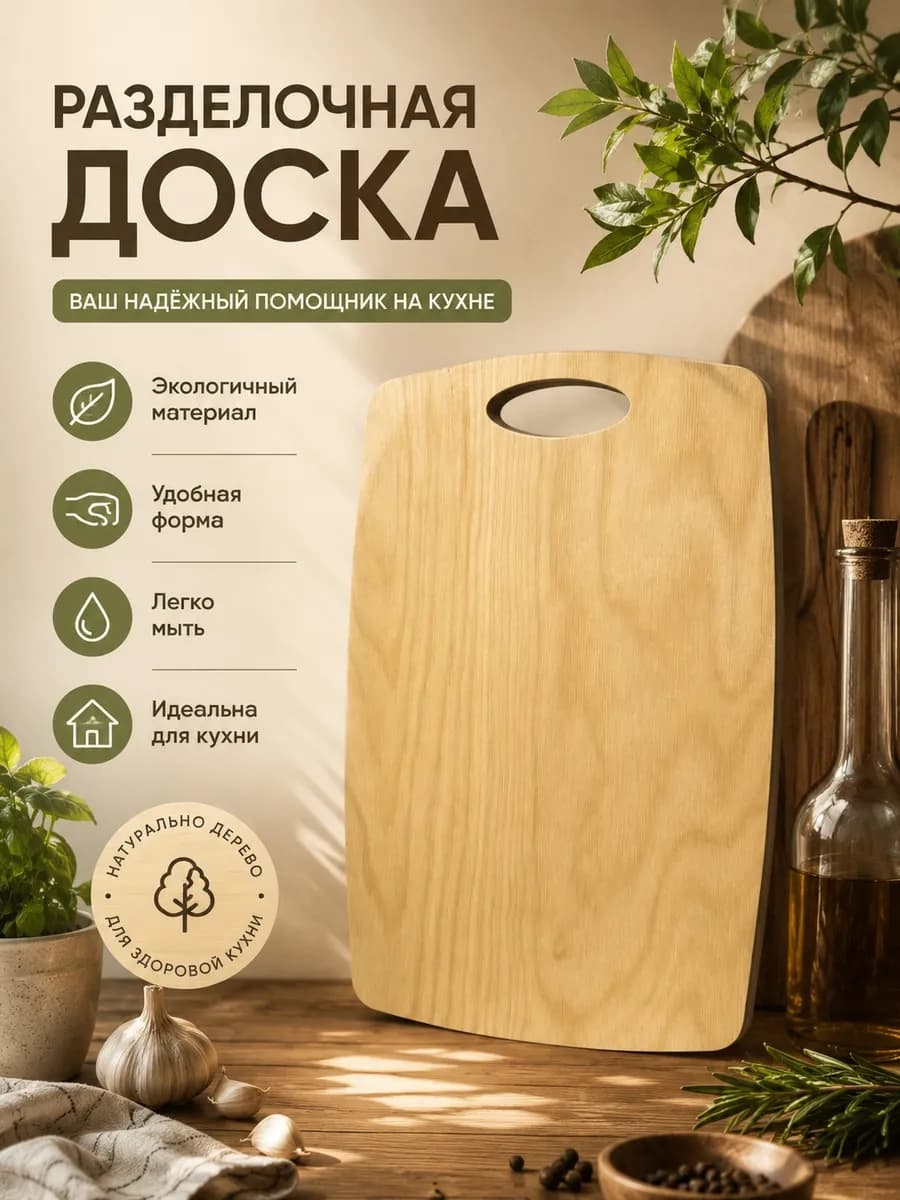 Доска разделочная деревянная 36х24 см, посуда для кухни