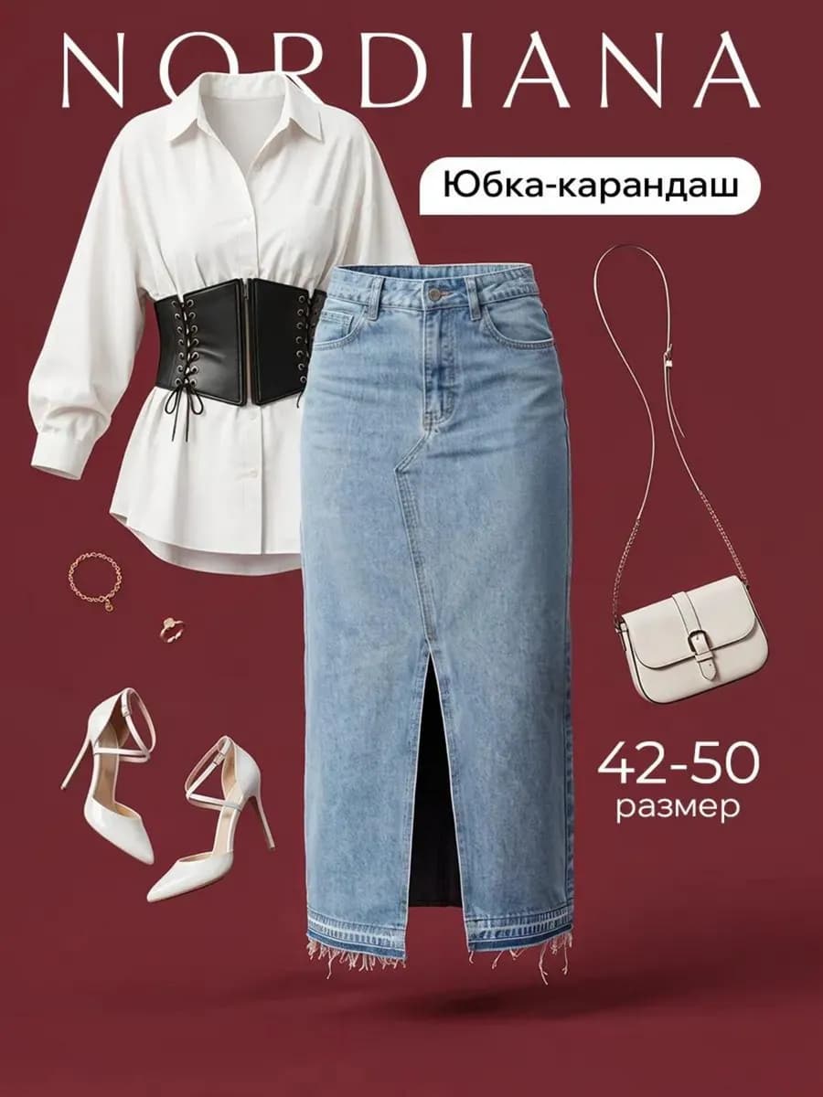 Модная Юбка джинсовая миди карандаш с разрезом
