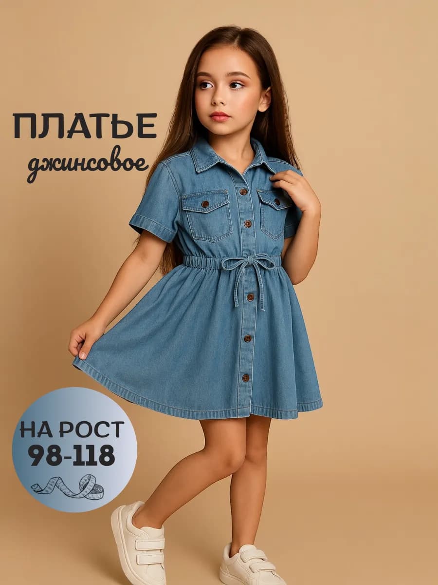 Платье джинсовое нарядное с коротким рукавом