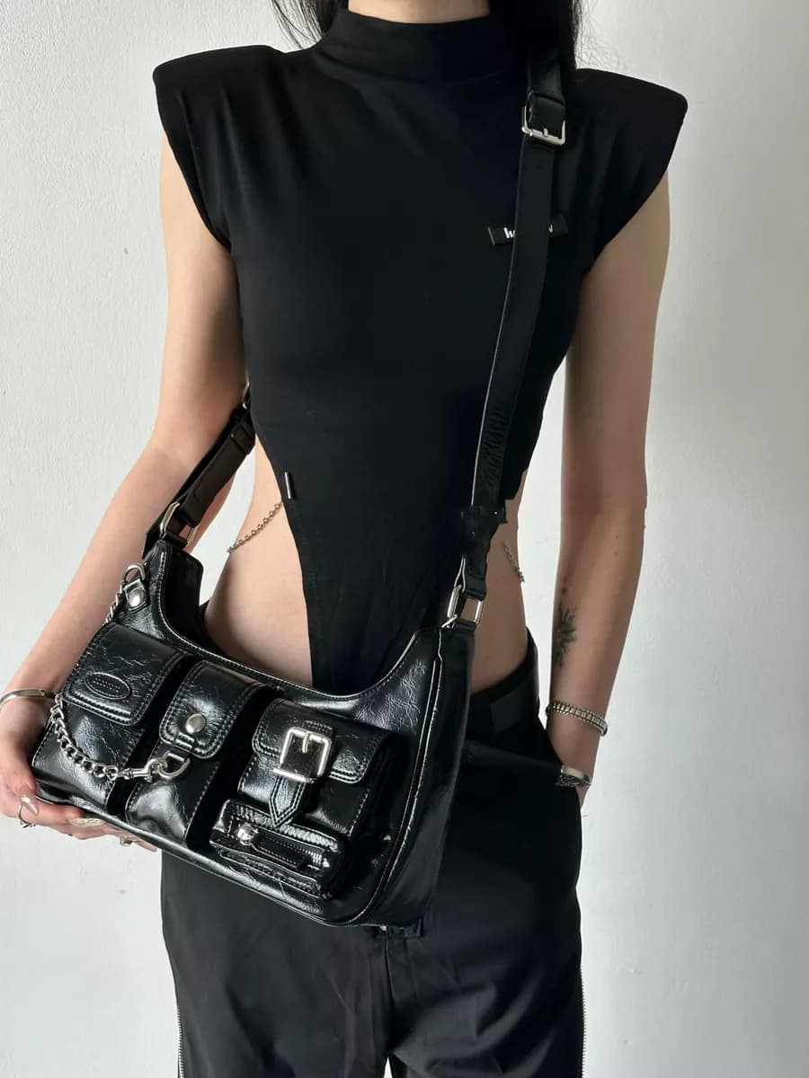 Сумка кожаная Y2K с карманами