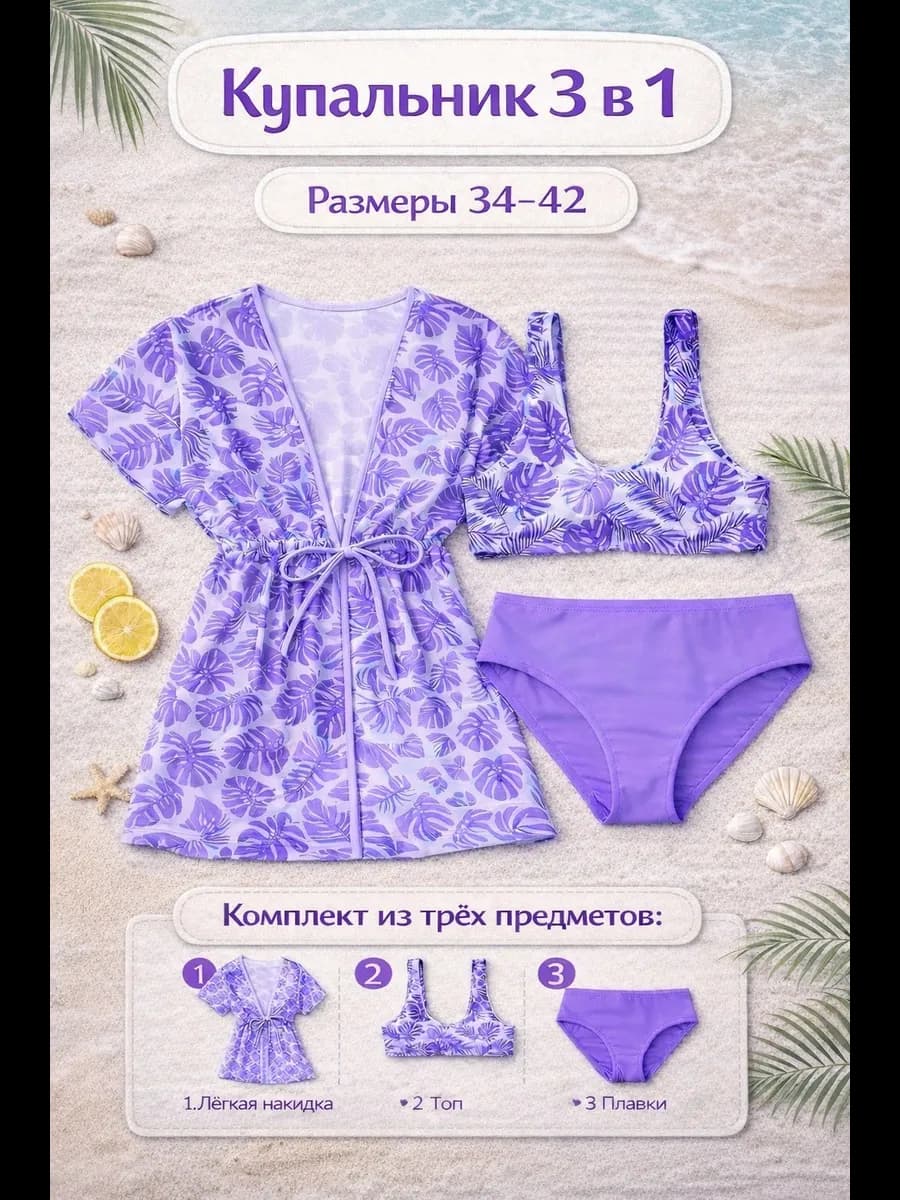 Раздельный купальник с туникой парео 3в1