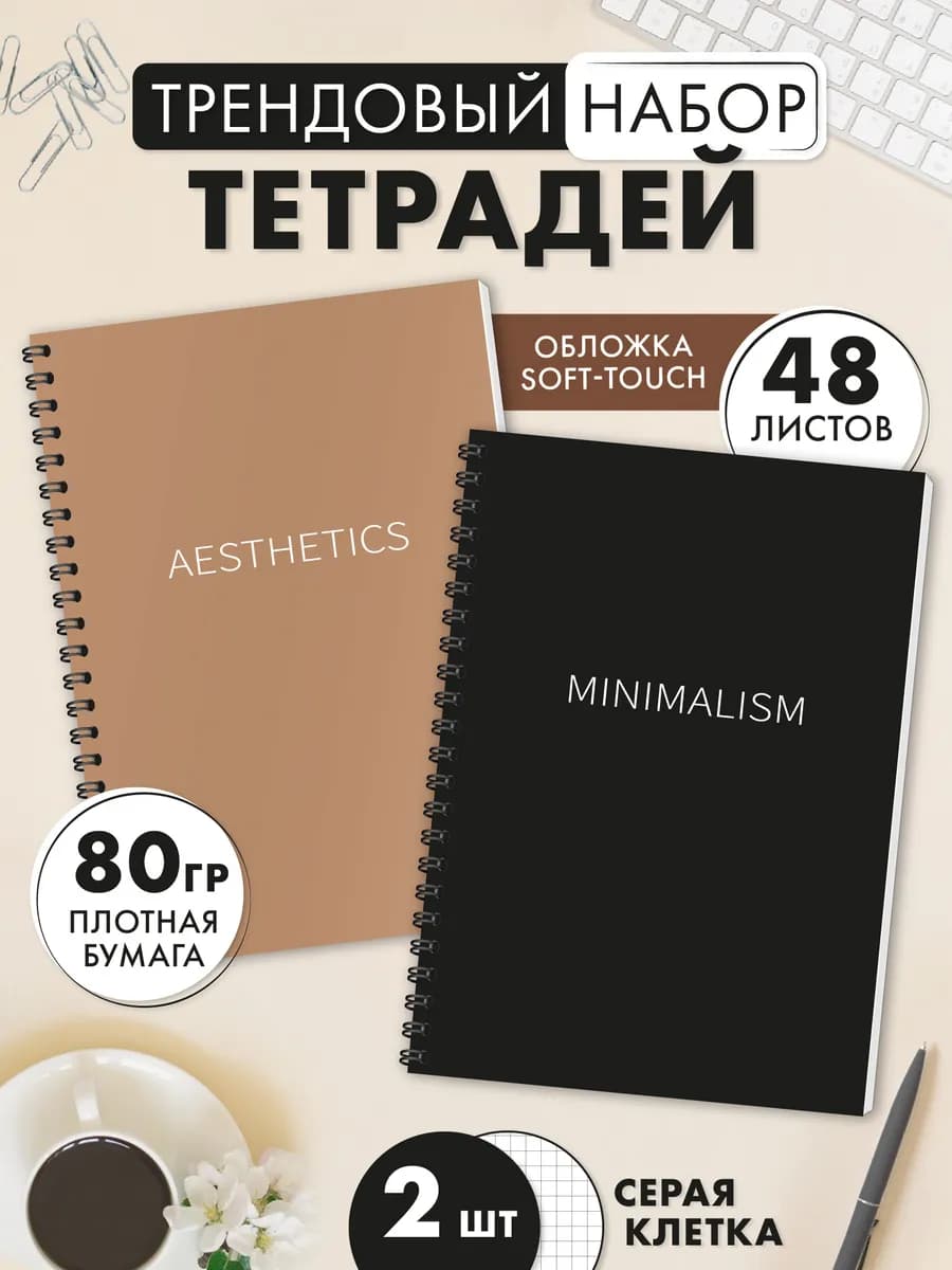 Тетрадь 48 листов в клетку на пружине набор 2 шт общие А5