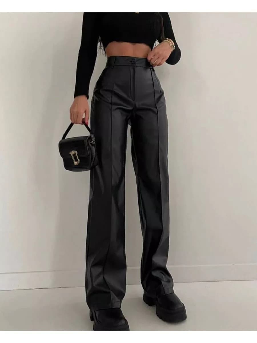 Брюки палаццо классические кожаные без утеплителя