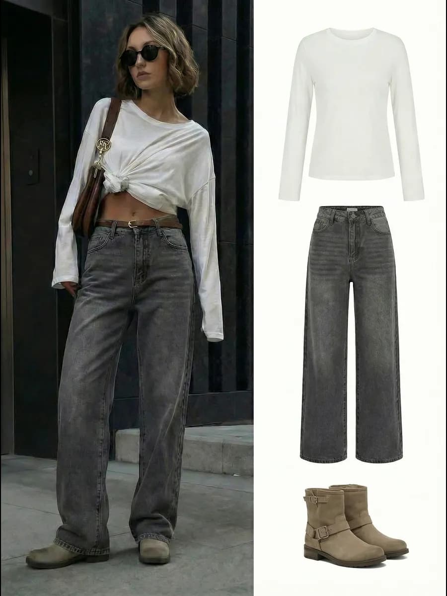 Джинсы широкие с высокой посадкой трубы