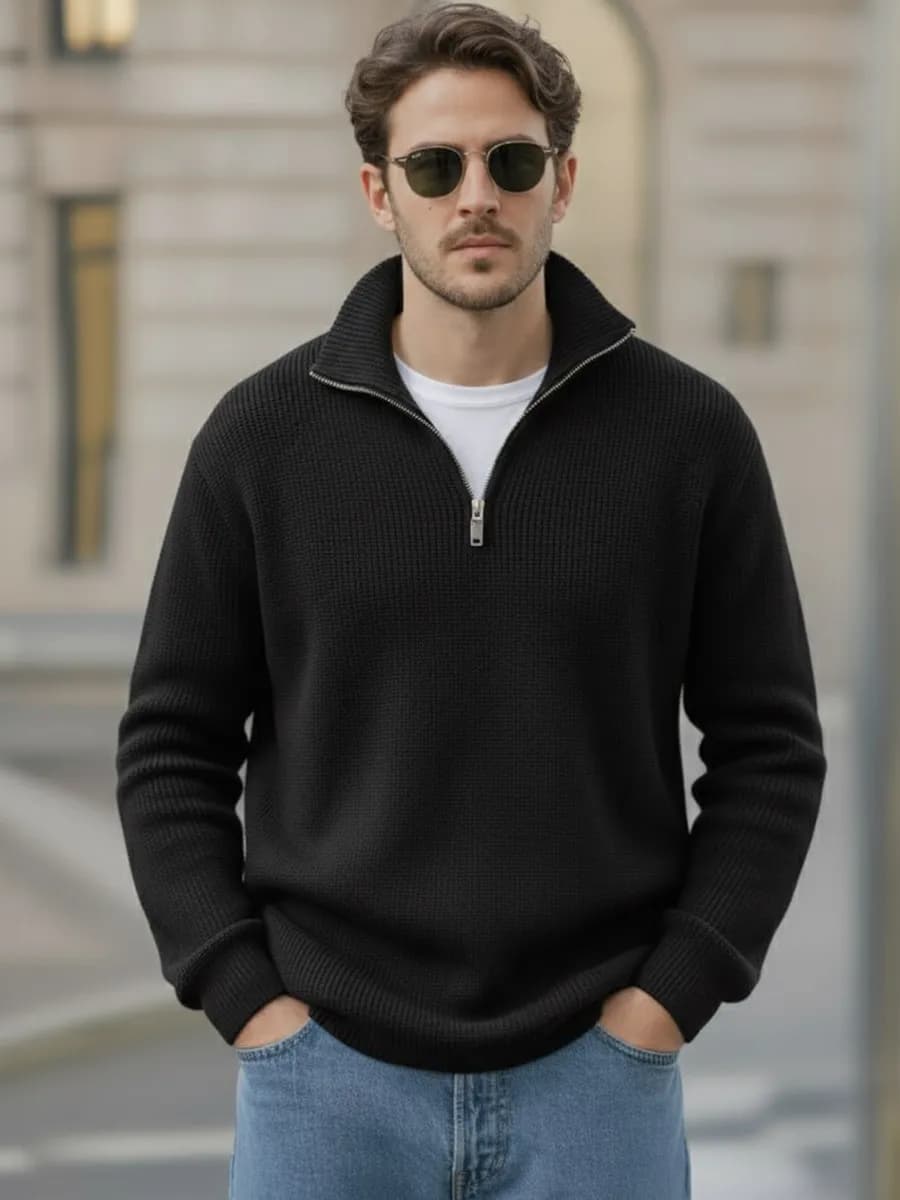 Свитер на молнии с воротником теплый шерстяной