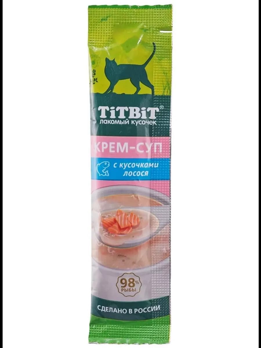 Лакомство для кошек Титбит крем-суп с лососем, 10г