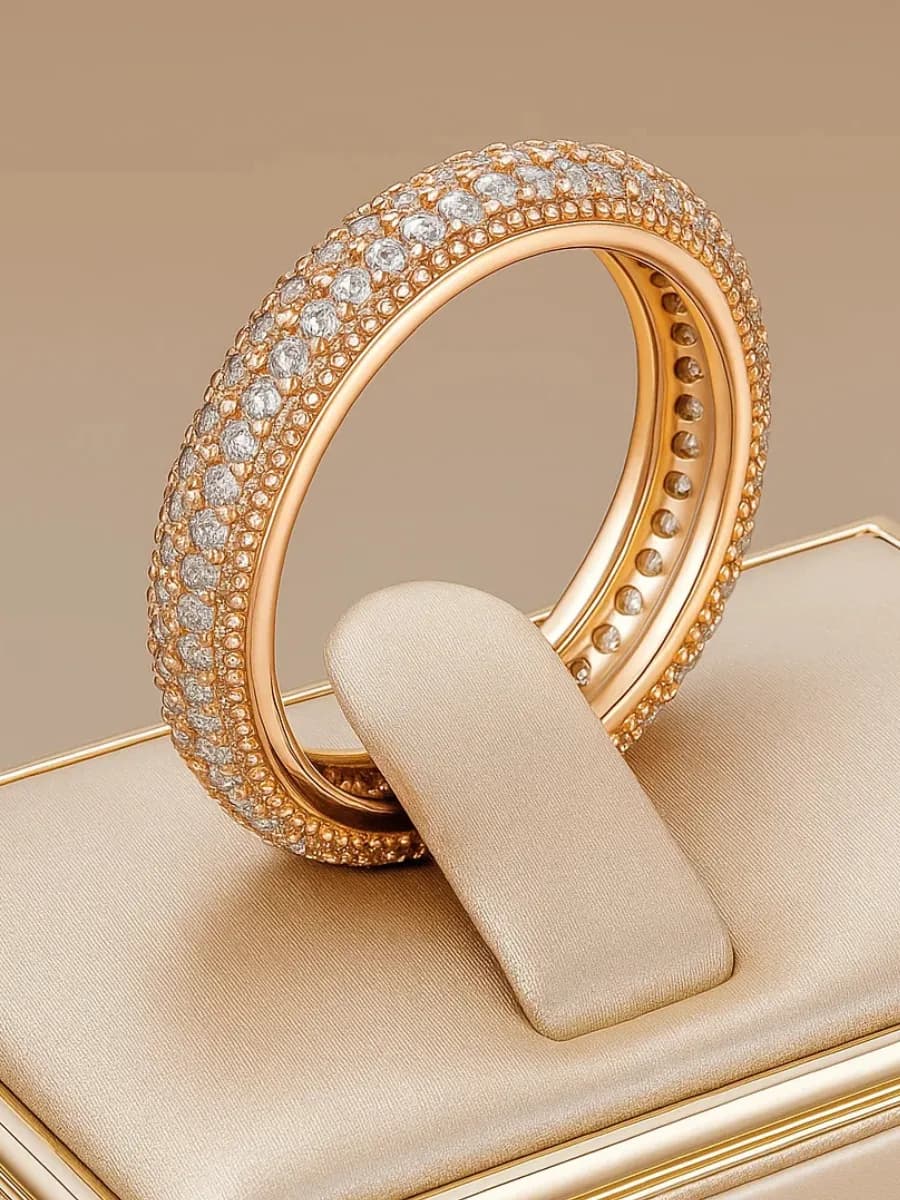 Кольцо бижутерия дорожка с камнями позолоченное