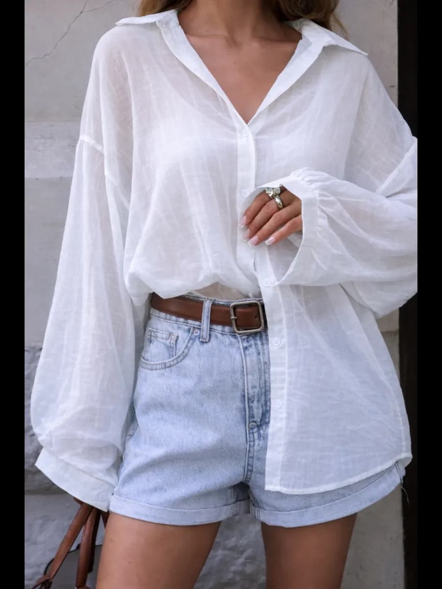 Рубашка летняя оверсайз прозрачная марлевка