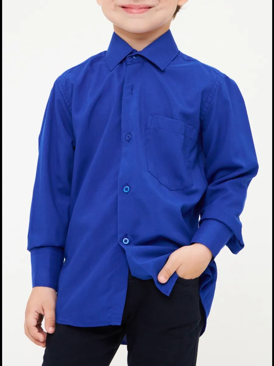 Синяя рубашка для мальчика в школу - фото 1