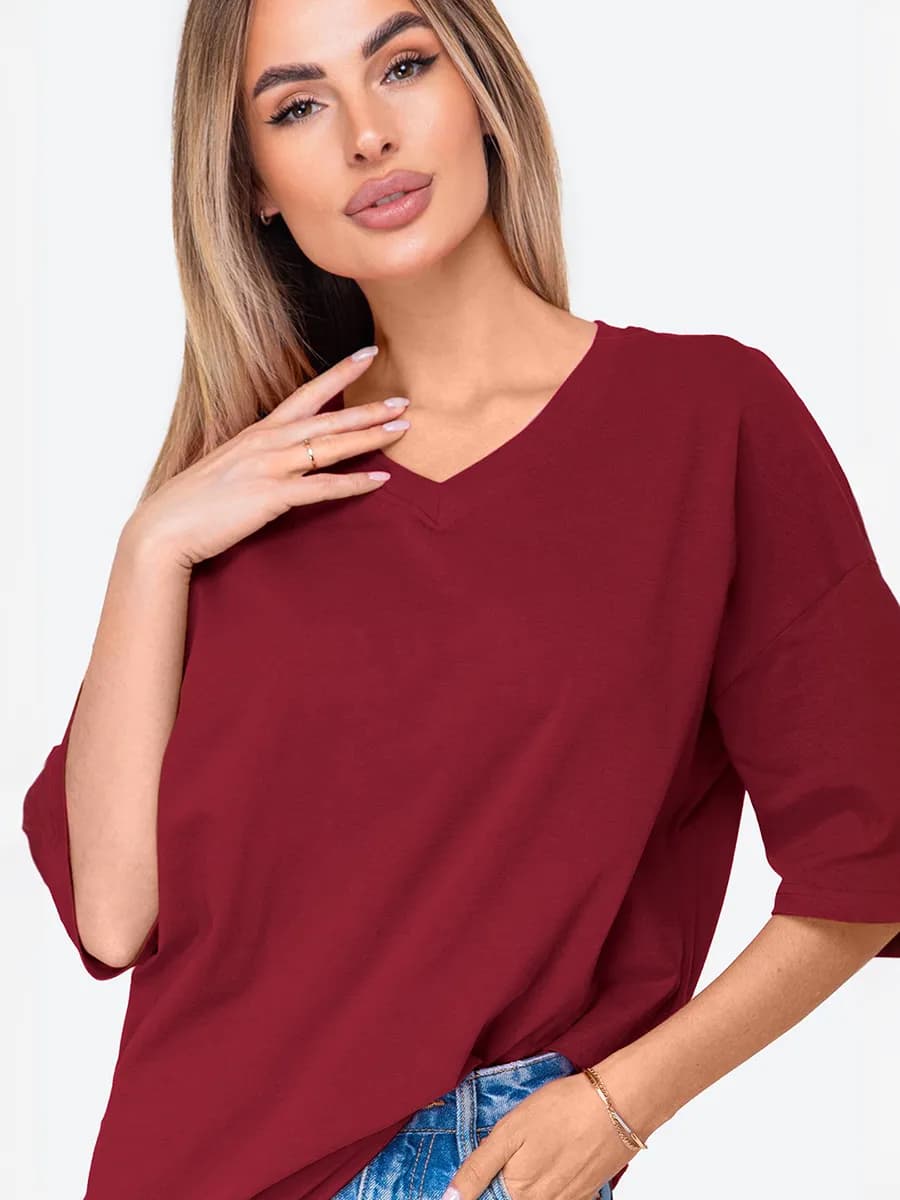 Футболка оверсайз с v-образным вырезом базовая