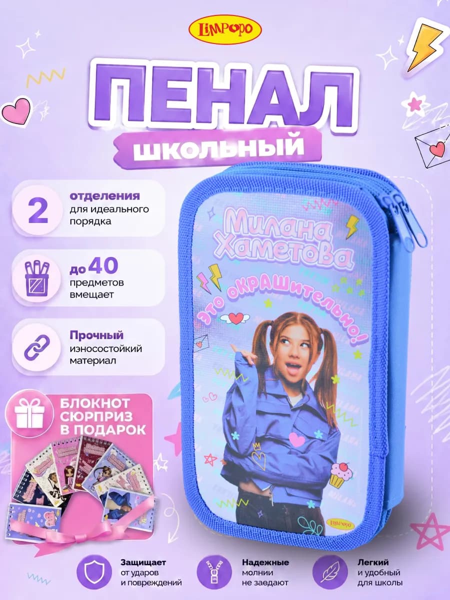 Пенал школьный 2 отделения