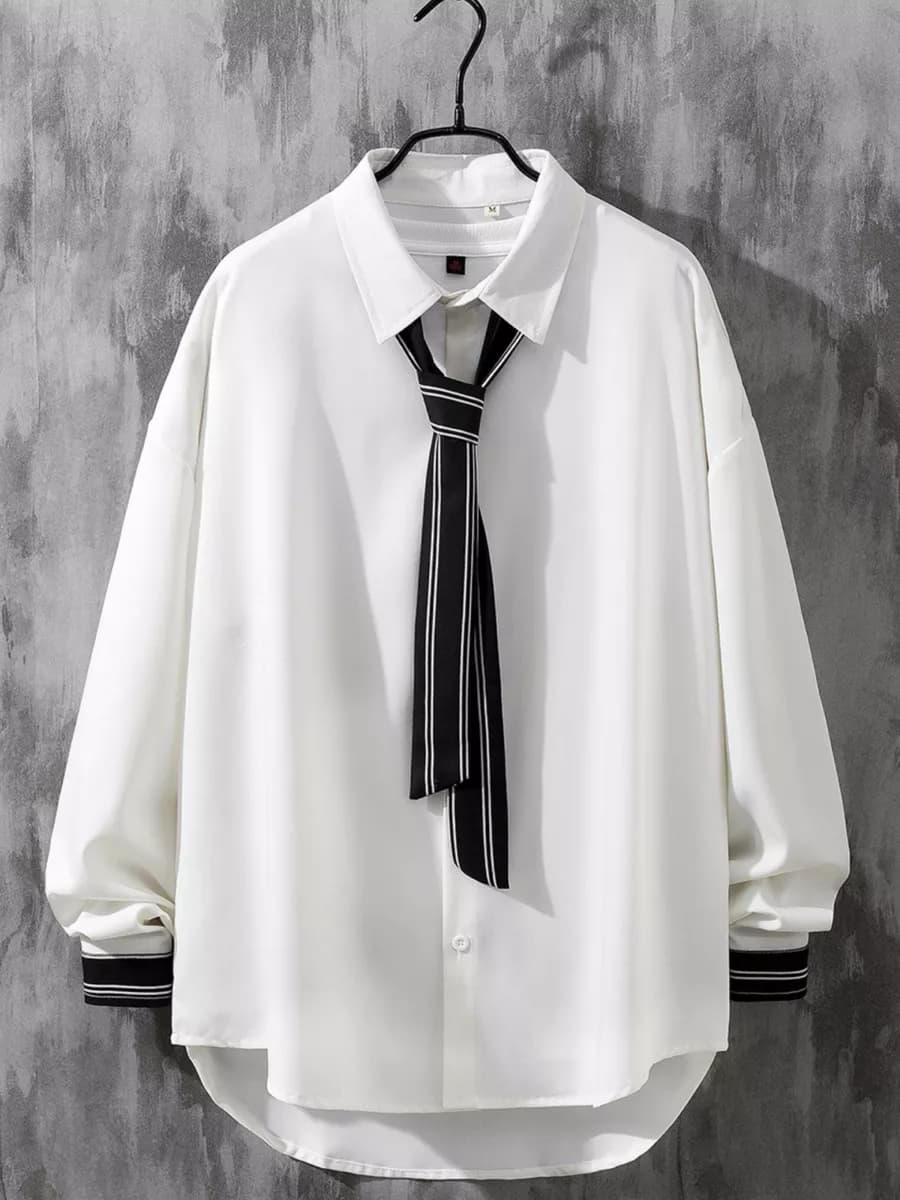 рубашка оверсайз, с галстуком y2k