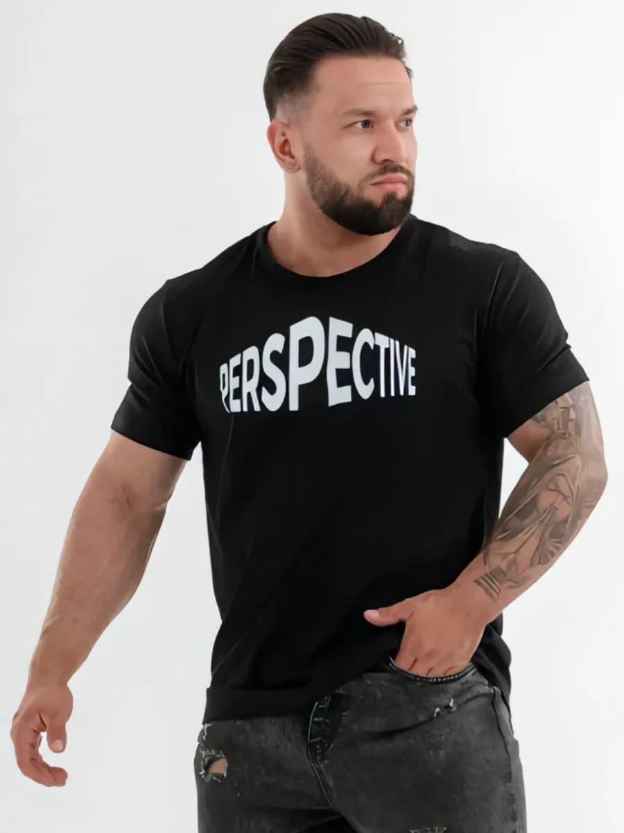 Футболка мужская базовая с принтом хлопок