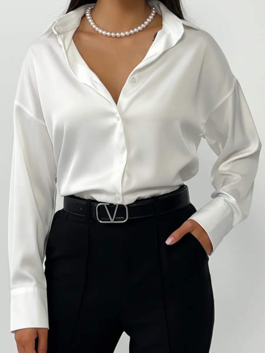 Оверсайз белая рубашка удлиненная для офиса и школы