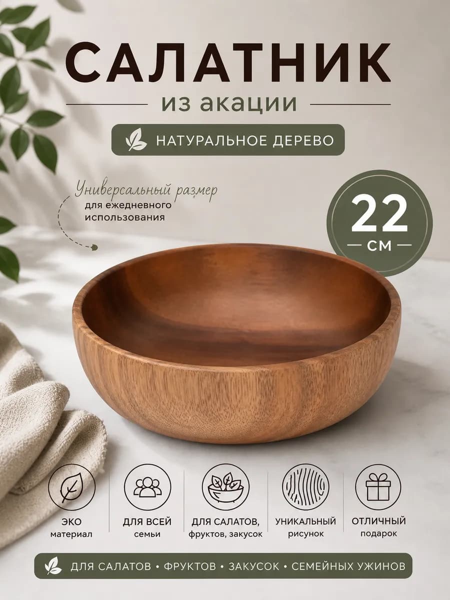 Деревянный салатник миска тарелка 22 см